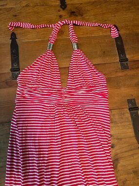 VENUS Red and White Striped Halter One-Piece Summer Dress